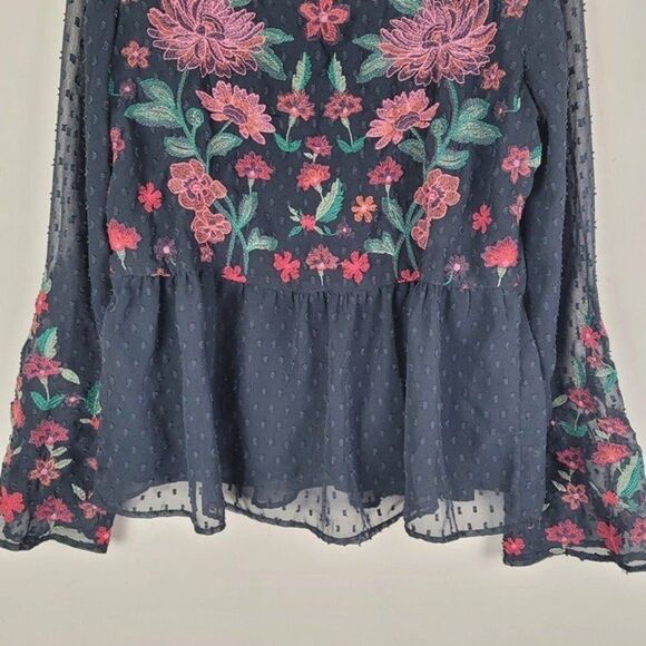 American Eagle Outfitters Embroidered Peplum Top Long Bell Sleeve Floral Size S - Picture 4 of 12